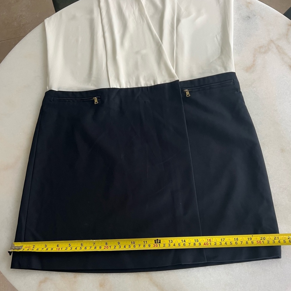 Adriana Papell Preppy Minimalist Long Sleeve White Blouse Navy Skirt Dress - Picture 13 of 13